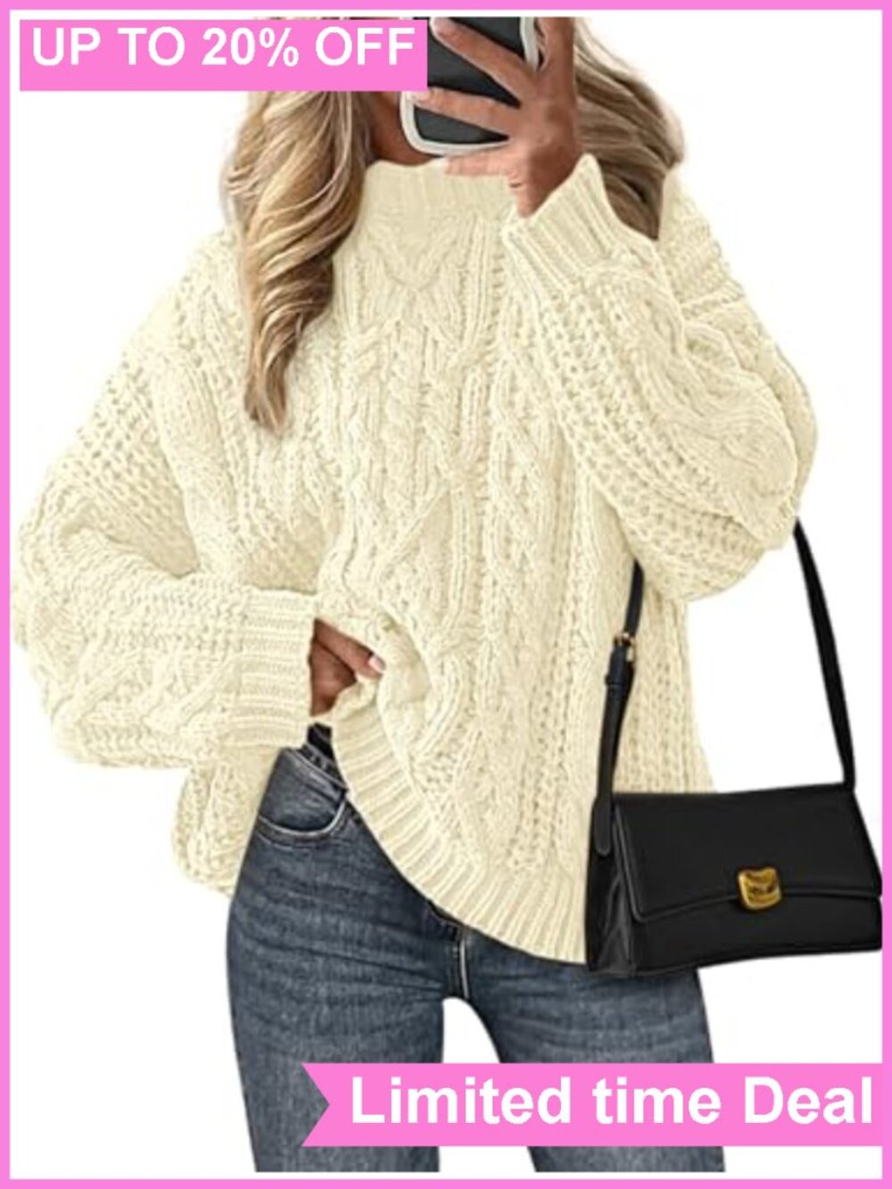 PRETTYGARDEN Womens Oversized Cable Knit Sweater Chunky Crew Neck Pullover